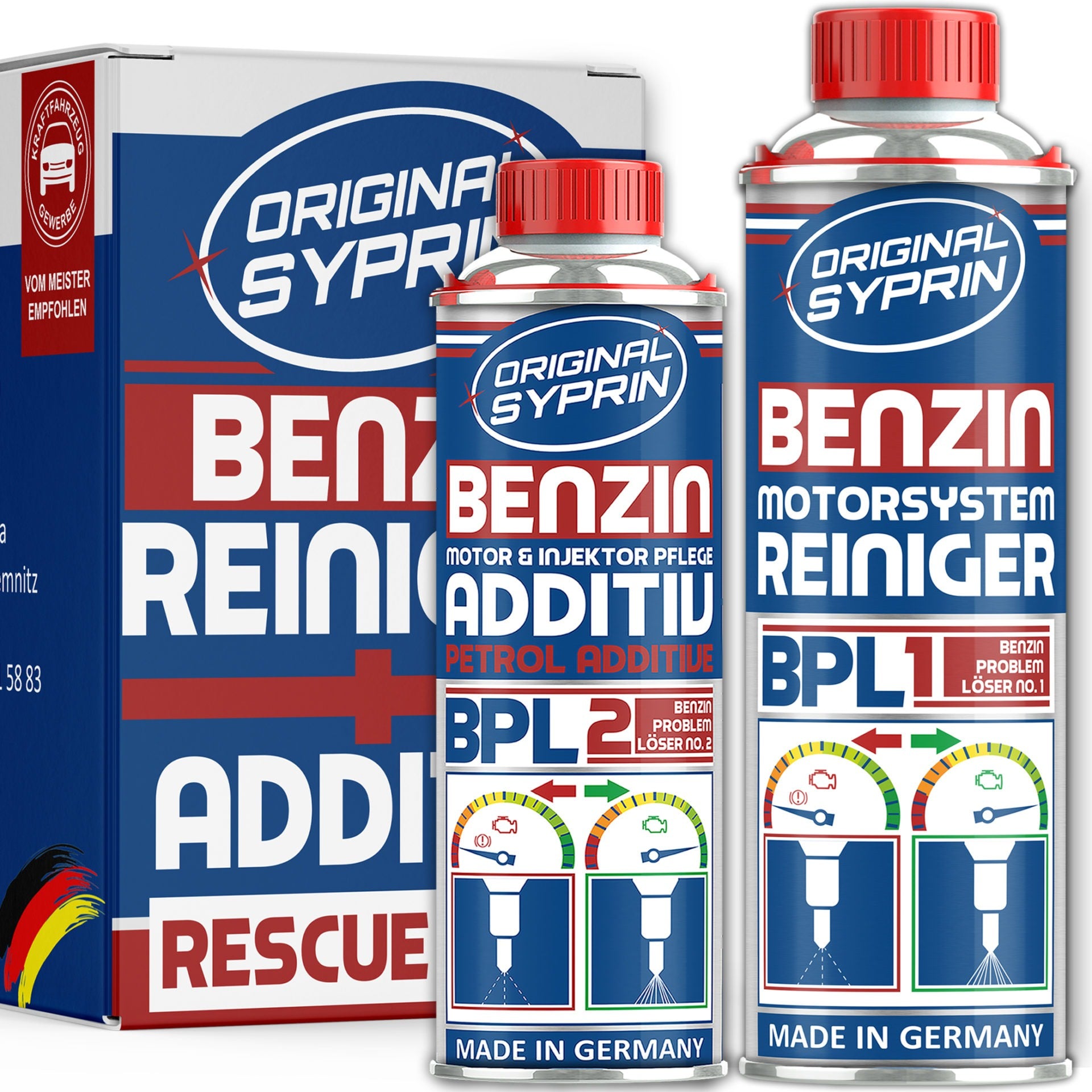 ORIGINAL SYPRIN Benzin Rescue Box - Reiniger und Additiv - 500ml + 2 –  syprin